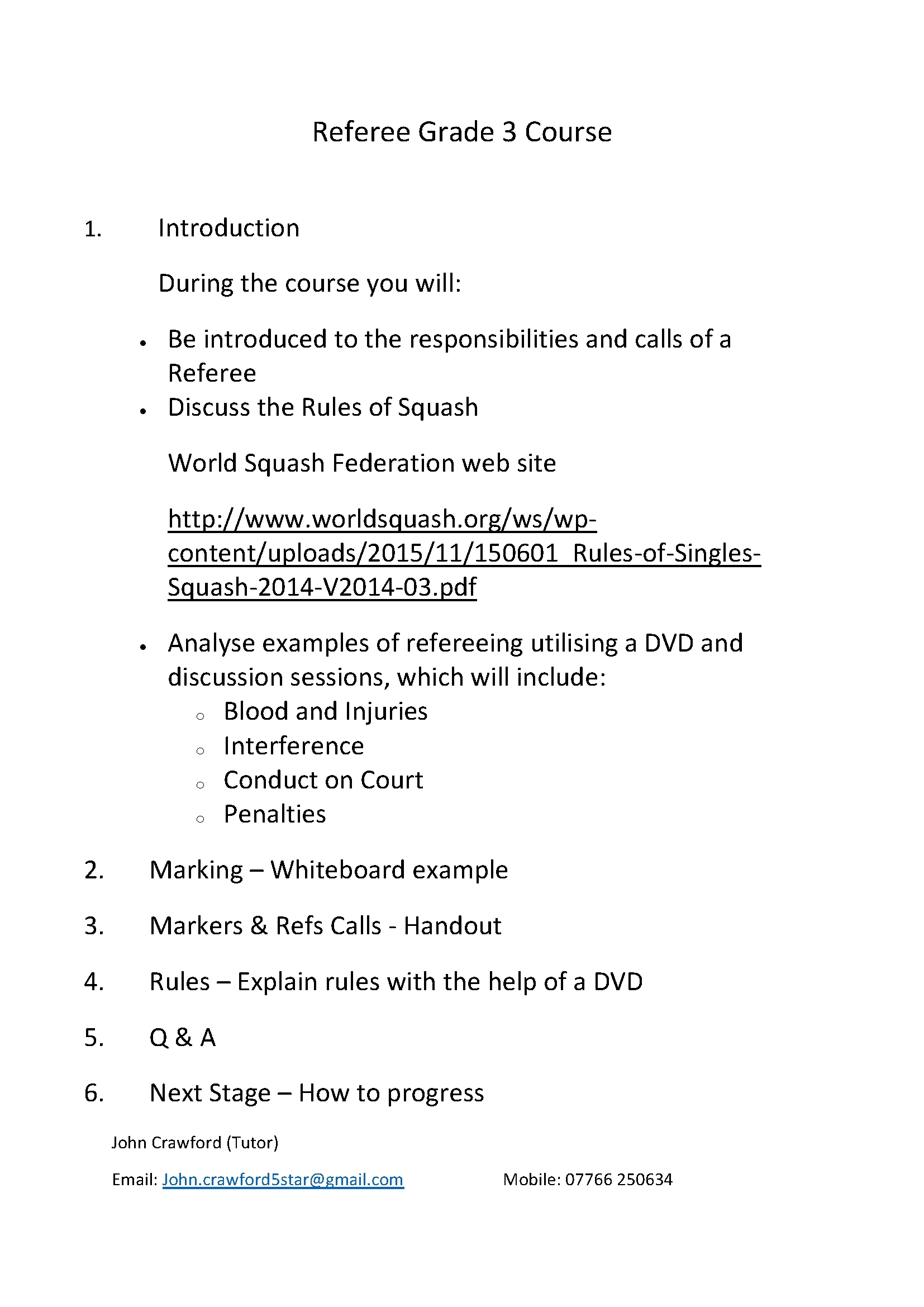 Grade 3 Full Referee Course Scottish Squash